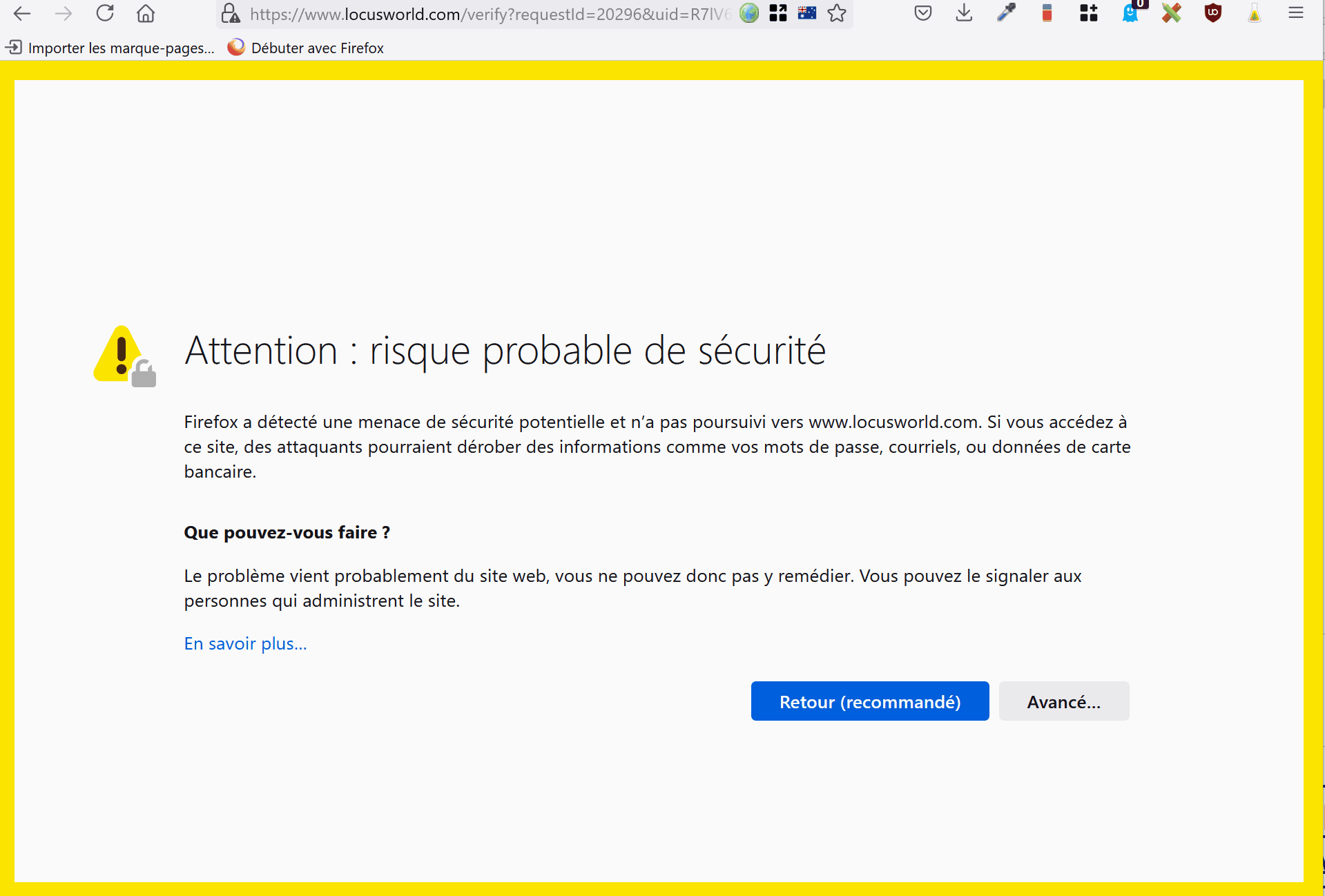 Lien de validation Locus Map bloqué par Firefox – Capture par PF, 16/06/2021-16h45