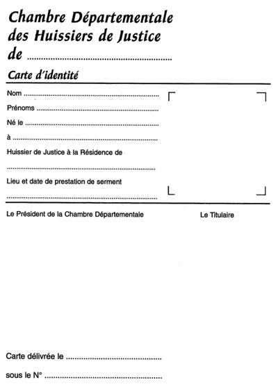 modèle carte professionnelle/d'identité d'un huissier de Justice (500BEL911)