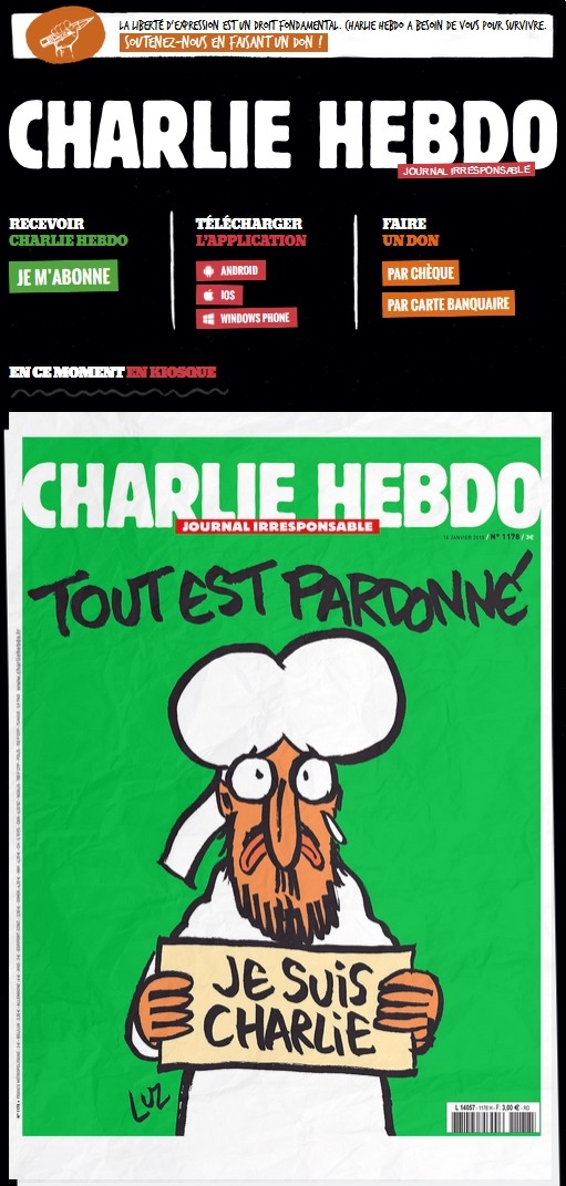 Pages d'accueil du site Charlie Hebdo – 20/01/2015 - 14h15