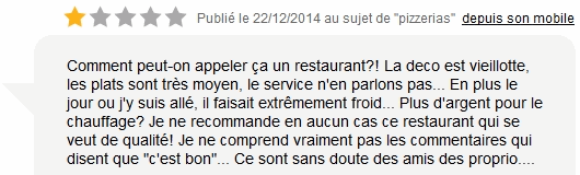 Avis négatif sur Internet, et c'est souvent mortel dans la restauration !