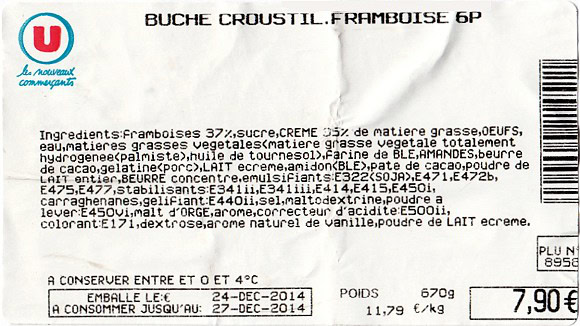 Composition bûche Croustillante Framboise Super U pour Noël 2014