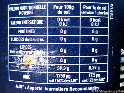 Apports nutritionnels sel de cuisine La Baleine 71897/A