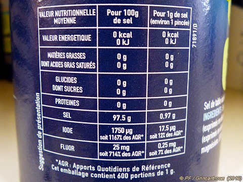 Apports nutritionnels sel de cuisine La Baleine 71897/D