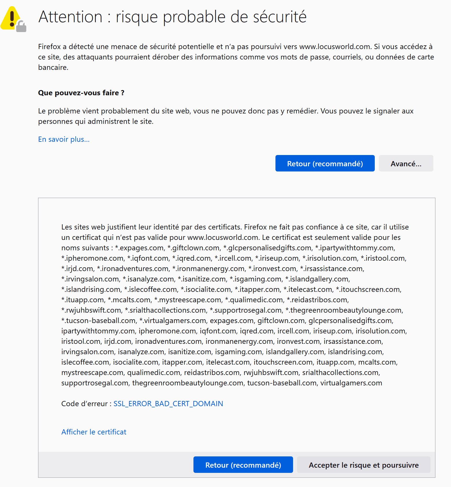 Détait erreur de certificat Locus Map — Firefox, 17/06/2021-06h38