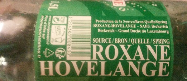 Étiquette bouteille 1,5 L Roxane-Hovelange du Luxembourg (contribution Lechauve, 20161102pm)