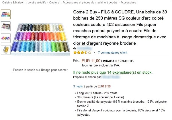 39 bobines fil polyester sur Amazon