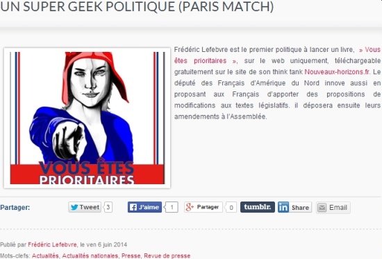 Frédéric LEFEBVRE – Un super geek politique (Paris match) – Vous êtes prioritaires