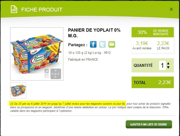 Géant Casino, promo Panier de Yoplait ne passe plus en caisse alors qu'elle est toujours sur le catalogue en ligne