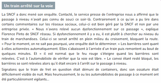 Giraumont, explications de la SNCF - Capture extrait article Républicain lorrain du 21/12/2017