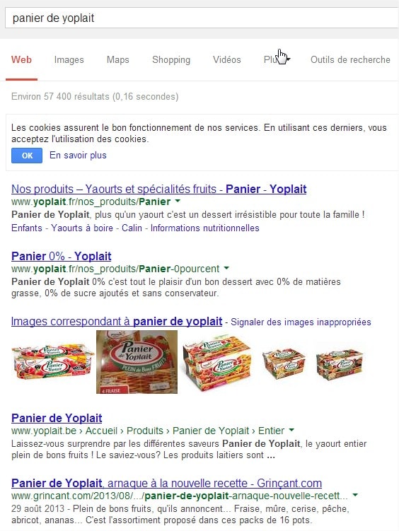 Grinçant.com dans les SERPs Google sur la requête 