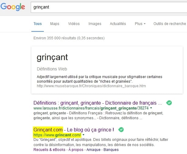 Grinçant en deuxième position sur Google, 11/02/2016-12h53