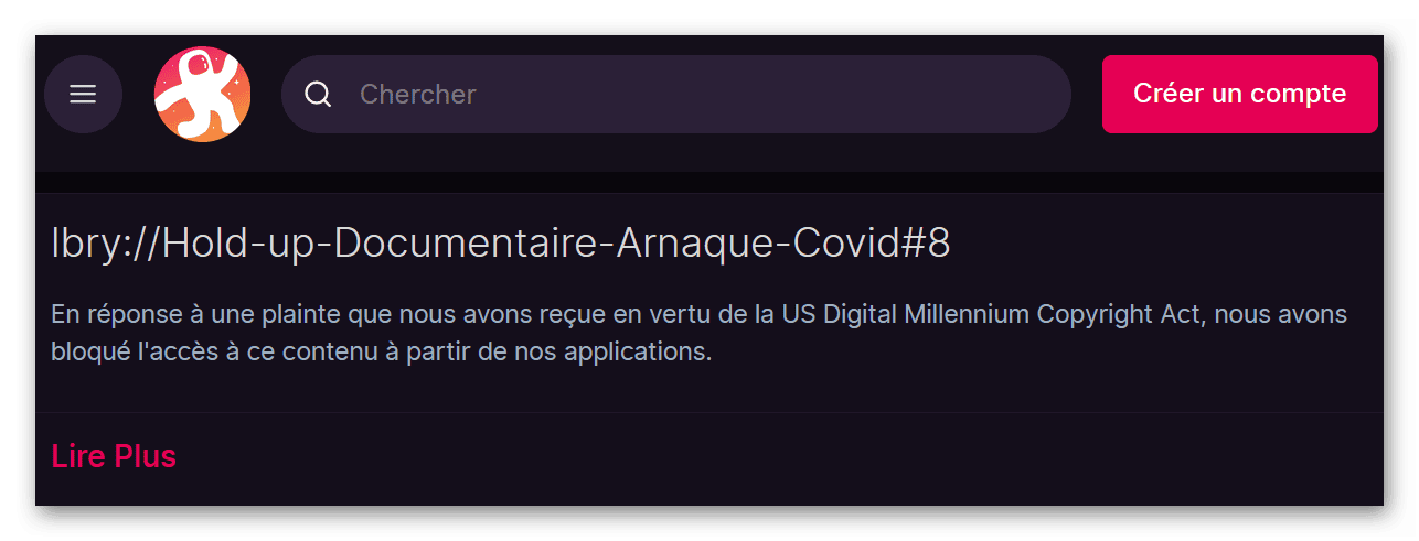 Hold-up bloqué sur Odysee — Capture par PF, le 10/11/2020-14h30