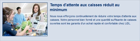 Lidl : “Temps d'attente aux caisses réduit au minimum” (Copie d'écran Lidl.fr 20160709-17h00)