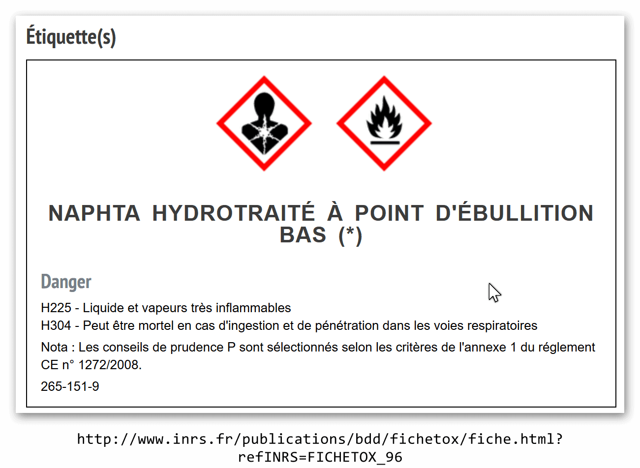 Essences spéciales — Fiche toxicologique n° 96 (INRS)