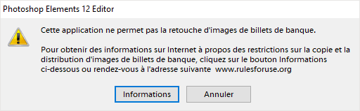 Adobe PSE12 refuse de traiter les photos de billets de banque