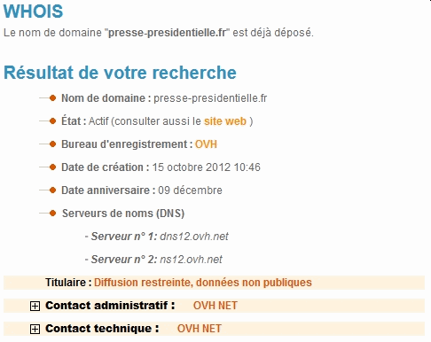 WhoIs AFNIC pour Presse-Presidentielle.fr 20141210-1400