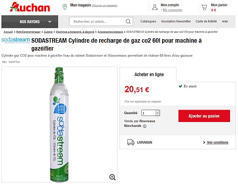 20,51 € la cartouche de Co2 Sodastream chez Auchan (27/09/2016-19h00)
