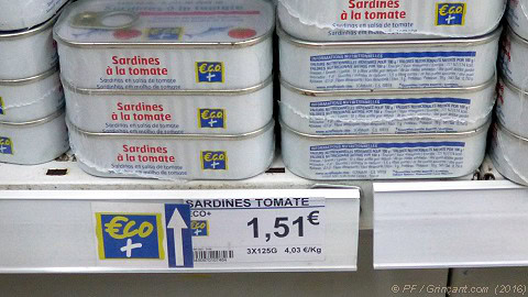 Sardines Eco+ à 1,51 € le pack de 3, le 16/11/2016 (supermarché Leclerc)