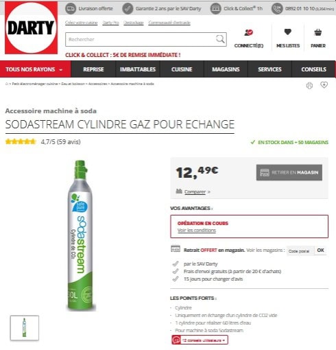 Recharge Sodastream chez Darty