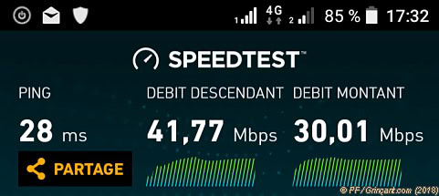 SpeedTest Orange sur réseau Orange 4G avec smartphone Acer - 26/02/2018-17h32