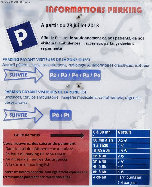 Tarifs parking Centre Hospitalier Privé