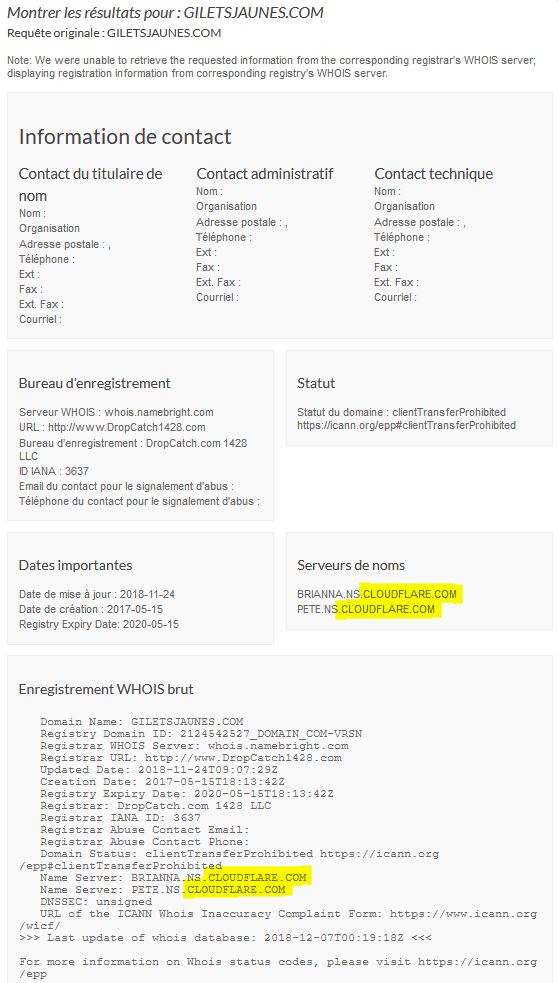 WhoIs de l'ICANN pour le domaine GiletsJaunes.com — Capture 20181207-01h50