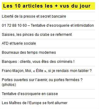 Les 10 articles les plus vus du jour (Grinçant.com) le 09/01/2013 à 6 h 50