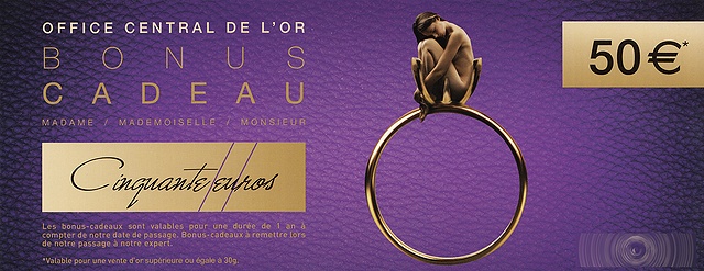 Chèque bonus cadeau pour une vente/achat d'or de 30 grammes ou plus Chèque bonus cadeau pour une vente/achat d'or de 30 grammes ou plus