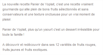 La nouvelle recette Panier de Yoplait... (30/08/2013-14:45)