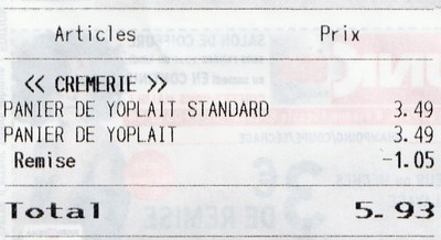 Ticket de caisse Panier de Yoplait (29/08/2013 AM) Ticket de caisse Panier de Yoplait (29/08/2013 AM)