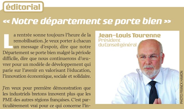 "Notre département se porte bien", éditorial de Jean-Louis Tourenne, Président du Conseil général d'Ille-et-Vilaine
