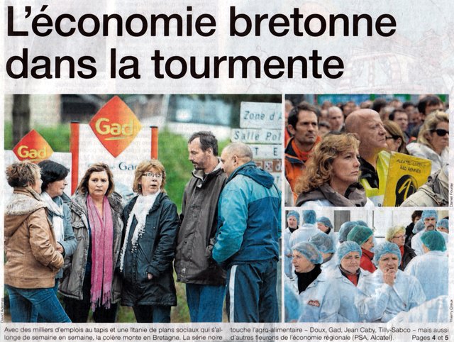 L'économie bretonne dans la tourmente - Une de Ouest-France (édition Rennes) du 16/10/2013