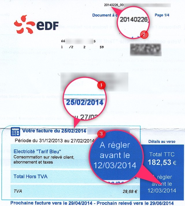 Extrait facture EDF du 25/02/2014