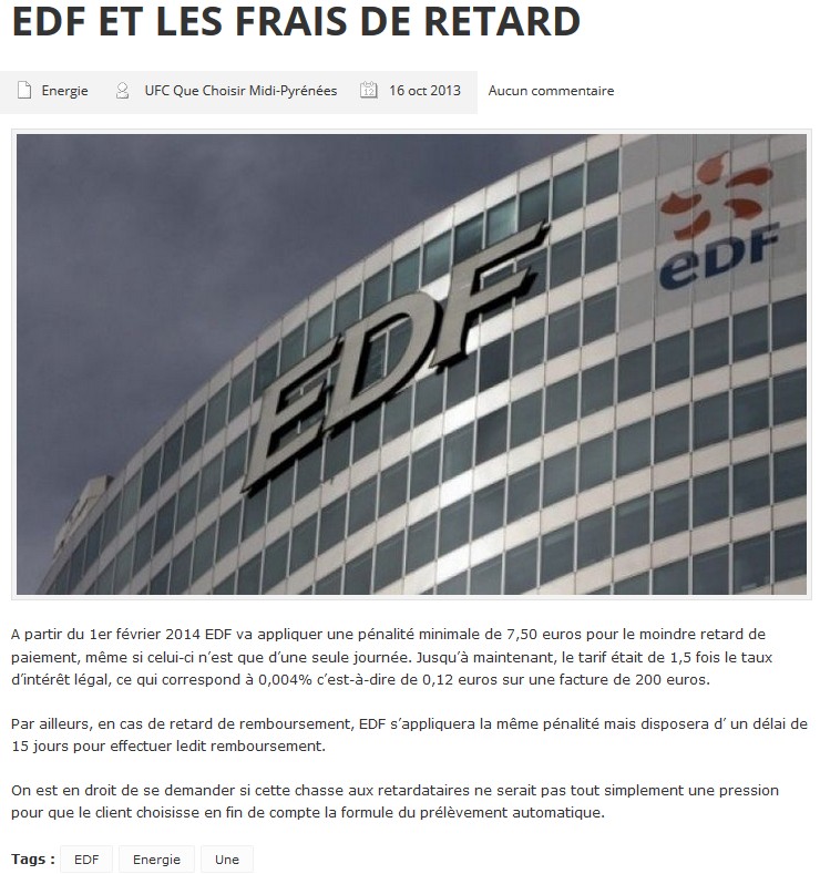 UFC Que Choisir Midi-Pyrénées – EDF et les frais de retard UFC Que Choisir Midi-Pyrénées – EDF et les frais de retard
