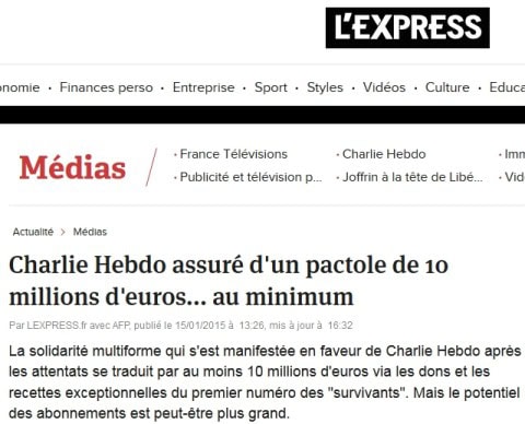 Titre de L'Express (et AFP) du 15/01/2015