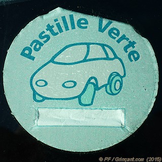 Cette Xantia diesel était non polluante, la Pastille Verte en atteste ! Pastille verte collée sur la Xantia interviewée