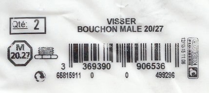 Mentions emballage 2 bouchons mâles 20/27 à visser