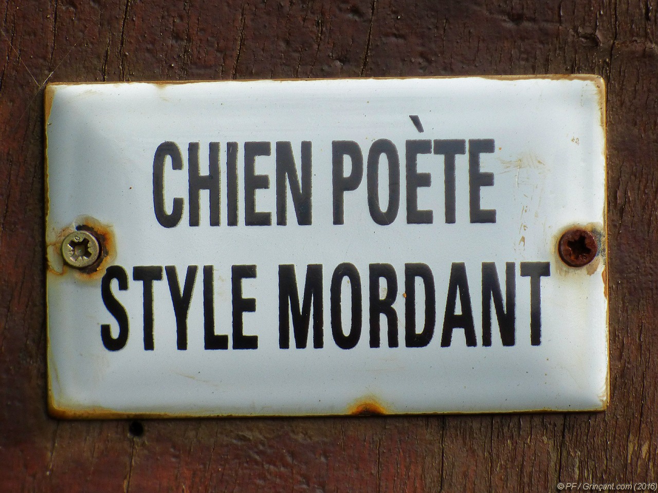 Plaque d'avertissement "Chien poète style mordant"