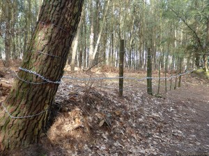 Accès forestier avec chaine et barbelés