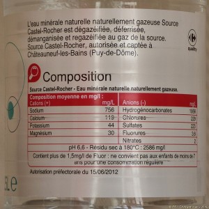 Étiquette composition Carrefour Castel-Rocher