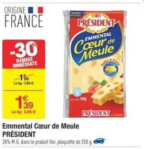 Copie d'écran promotion Emmental Coeur de Meule Président
