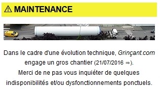 Grincant.com en maintenance pour évolution technique 21/07/2016 -->