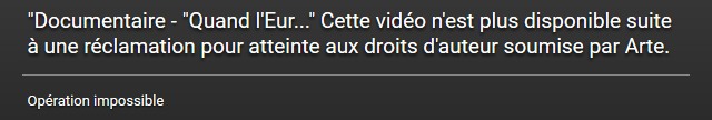 Cette vidéo n'est plus disponible suite à une réclamation pour atteinte aux droits d'auteur soumise par Arte.
