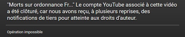Le compte YouTube associé à cette vidéo a été clôturé, car nous avons reçu, à plusieurs reprises, des notifications de tiers pour atteinte aux droits d'auteur.