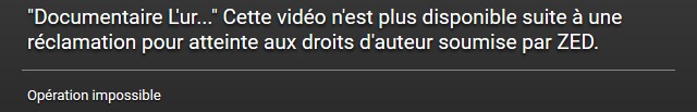Cette vidéo n'est plus disponible suite à une réclamation pour atteinte aux droits d'auteur soumise par ZED.
