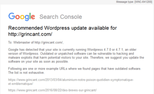 Google Search Console - Recommended WordPress update available