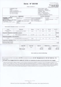 Devis Feu Vert N° 393109 du 06/05/2017