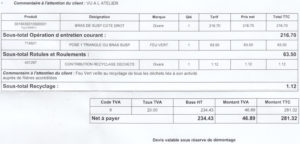 Détail devis Feu Vert N° 393109 pour changement bras de suspension