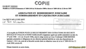 Assignation de PF par l'URSSAF de Bretagne 06/11/2017