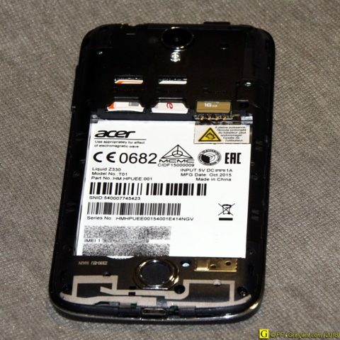 Smartphone Acer Liquid Z330, modèle T01 (batterie explosive enlevée)